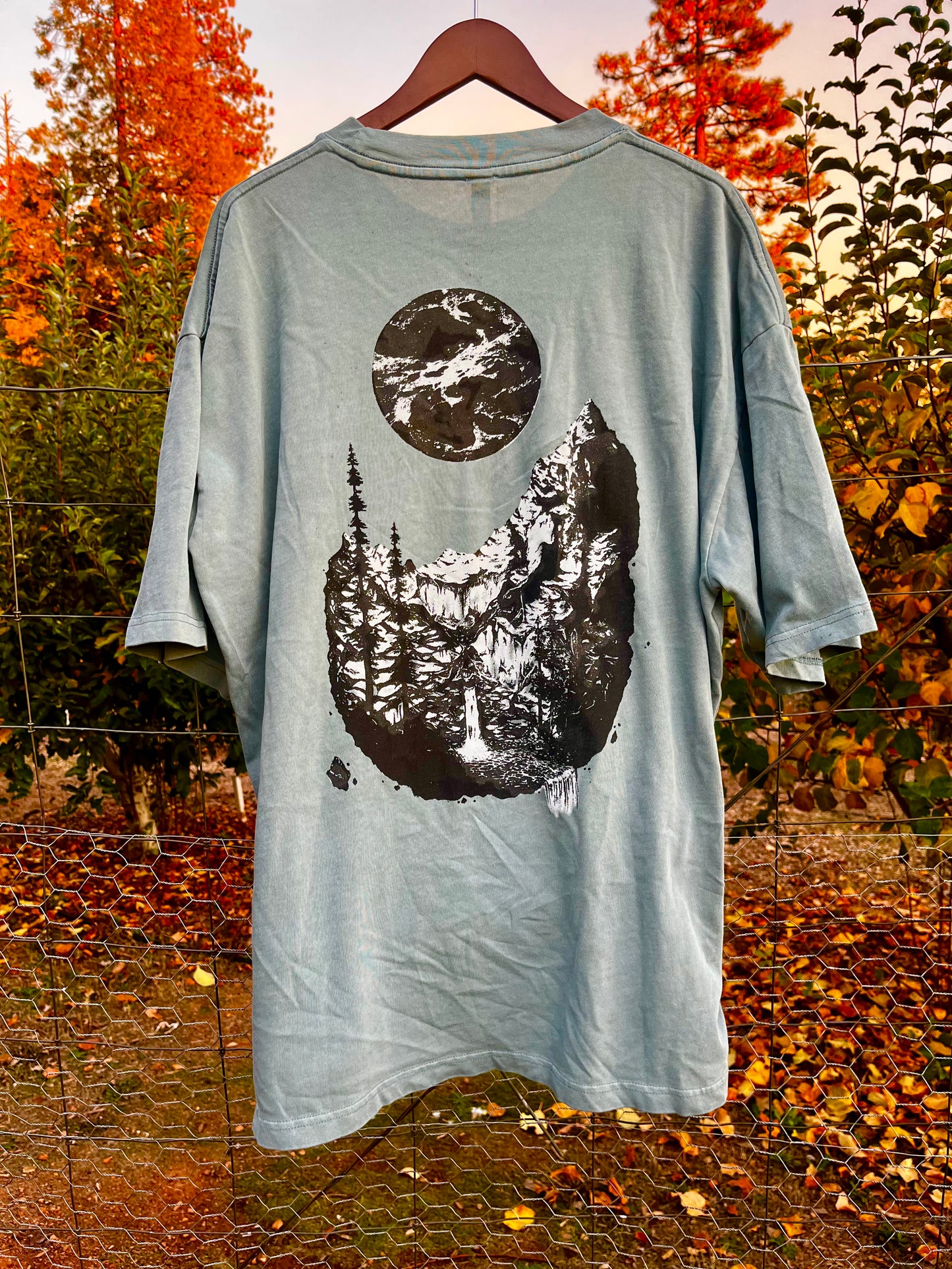 Mountain & Moon Tee in Dusty Blue